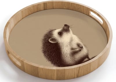 Dienblad rond 40x40 cm - Schootdienblad hout - Egel - Snuitje - Bruin - Stekels - Borrelplank rechthoek - Plateau houten dienbladen