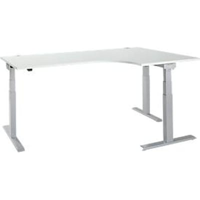Hoekbureau ERGO-T 2.0 - elektrisch in hoogte verstelbaar - 90° hoek rechts - B 2000 x H 640-1300 mm - T voet blank alu - lichtgrijs - ons merk Schäfer Shop Select
