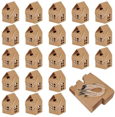 Dailygoods- Geschenkdozen 50 Pack - Opvouwbare Cadeauverpakking - Bruin Papier - Huisvormig - Kersttraktatie Dozen - Bruiloft Feestgunsten - Cadeauverpakkingen