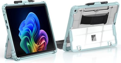 Robuuste Transparante Beschermcase voor Microsoft Surface Pro 12 Inch 2025 met Penhouder en Verwijderbare Handriem, Geschikt voor Type Cover Toetsenbord, Zachte Cyan Kleur
