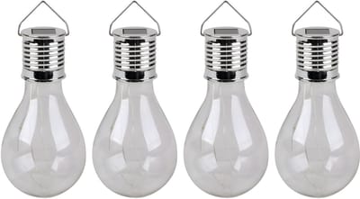 Sunnydays Solar sfeer hanglamp - 4x - tuin - lampenbol - wit - glas - 15 cm - ophang haakje