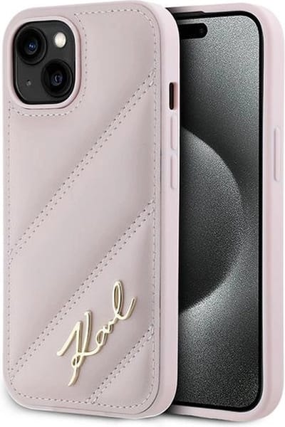 Karl Lagerfeld Diagonal Quilted Script case for iPhone 15 Plus / 14 Plus - pink