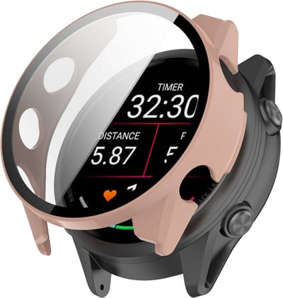 Stravo Hard case hoesje met screen protector glas - geschikt voor Garmin Forerunner 970 - Full Cover Hard Case / Beschermend Hoesje - Roze