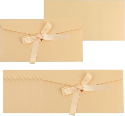 50 stuks goudgele enveloppen met vlinderdassluiting, papieren wenskaarthouders voor uitnodigingen en ansichtkaarten, bruiloftscadeaus, 20 x 10 cm