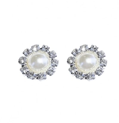 Magneet oorbellen ivoor parel Strass zilverkleur- Charme Bijoux
