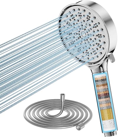 Famanu – Handdouche met waterfilter, 6 straalsoorten, hogedruk en waterbesparend, meerlaagse filtratie tegen kalk en chloor