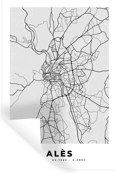 Muurstickers - Sticker Folie - Kaart – Stadskaart – Alès - Plattegrond – Frankrijk - 20x30 cm - Plakfolie - Muurstickers Kinderkamer - Zelfklevend Behang - Zelfklevend behangpapier - Stickerfolie