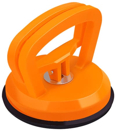 Zuignap, zuignaphouder, deukreparatietool; kan worden gebruikt voor het repareren van deuken in ongespoten carrosserieën en ook voor glas, tegels, deur- en raamgrepen, enz. Oranje, 11,5 x 10,5 cm