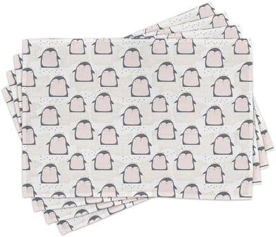 ABAKUHAUS Pinguïn-placemats met krabbelkunst-karikaturen van Antarctische dieren met kronen op een gestippelde achtergrond, tafeldecoratie van kleurvaste stoffen, voor eetkamer en keuken, veelkleurig