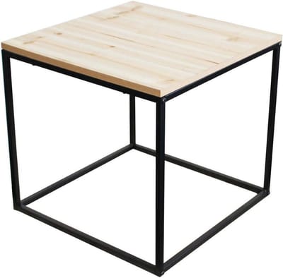 Ronde bijzettafel met metalen frame en houten blad