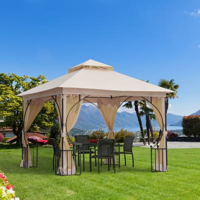 MIVRAY Paviljoen – Dubbeldak Met Muskietengaas – 295 X 295 X 275 Cm – Polyester – Beige En Zwart – Voor Tuin En Feest – Met 17 Haringen