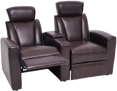 2-zits bioscoopfauteuil MCW-H30, relaxfauteuil TV-fauteuil 2-zits bank, opbergvak Soft Touch kunstleer MVG ~ bruin