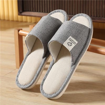 Home Linnen Pantoffels Voor Heren In De Lente & Herfst Comfortabele Slaapkamer Open-teen & Ademende Pantoffels Heren & Dames Schoenen Zomer 44-45 grijs