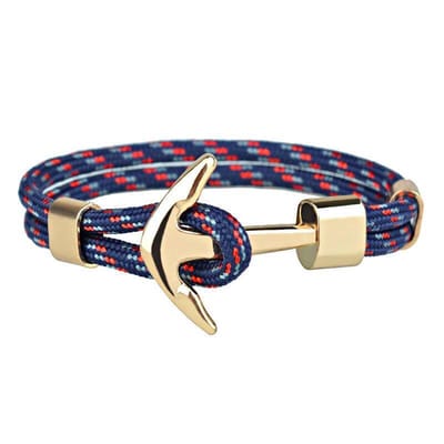 Anker Armband - Blauw / Rood met Goud Kleurig Anker - Armband Heren - Papa Cadeau Voor Mannen - Vaderdag