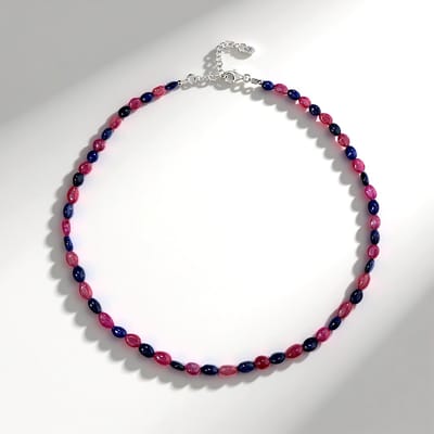 Cavill - Zilveren Halsketting - 925 Sterling Zilver Gerhodineerd - Madagaskar Roze en Blauwe Saffieren 116 794 ct - Verstelbare Elegante Ketting