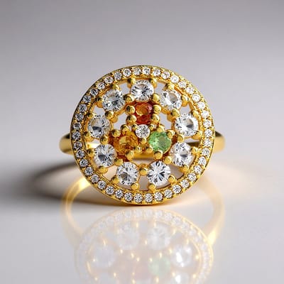 Cavill - Elegante Damesring 925 Sterling Zilver met Gouden Plating - Witte Saffier 1,345 ct & Zirkonia - Ronde Briljant Slijpsel
