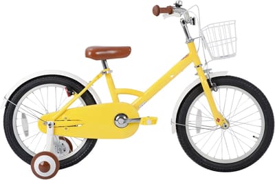 Kinderfiets – Voor kinderen – Met mand, spatborden, volledige kettingkoffer en zijwieltjes – 30 cm / 41 cm / 46 cm wielen, geel