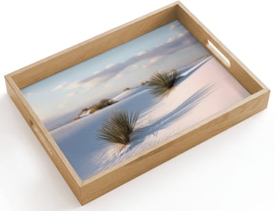 Dienblad hout 40x30 cm - Schootdienblad - Duinen - Gras - Wolken - Beige - Borrelplank rechthoek - Plateau dienbladen