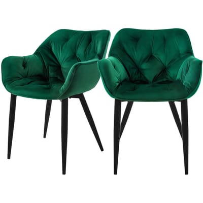 Eetkamerstoel set van 2 Grote ruitvormige quilting met rugleuning en armleuningen Donkergroen Keukenstoel met microvezel fluwelen bekleding ML design