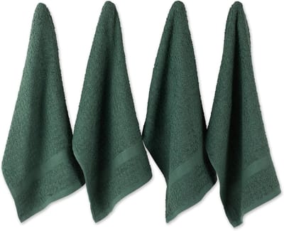 Katoenen wafelbadstof theedoeken, set van 4 stuks, 15 x 26, ultra absorberend, zwaar belastbaar, drogen en reinigen keukenhanddoeken - donkergroen