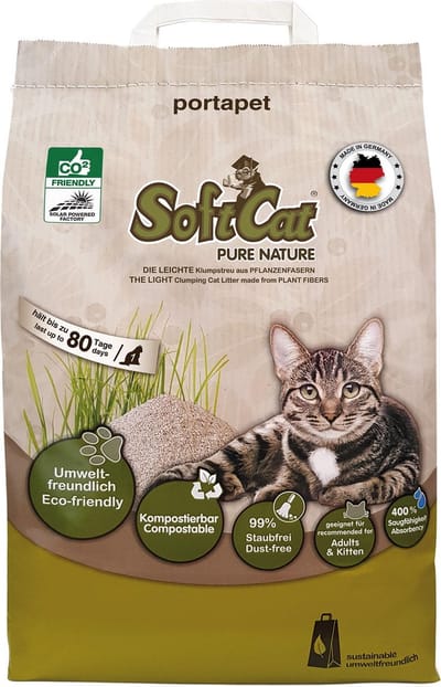 SoftCat licht gewicht klontvormende kattenbakvulling van gras 17L - zeer zuinig in gebruik, geen kattenbakgeur en geen stof vorming