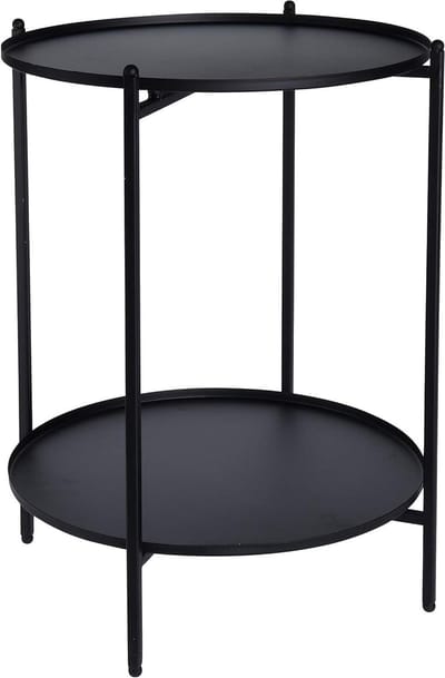 Bijzettafel Rond - Kleine Salontafel - Woonkamer Meubel - Met Extra Plank - 35cm Diameter - Zwart