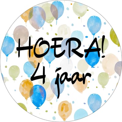 24x Hoera 4 Jaar Sluitsticker - Traktatie Stickers - Ballonnen Verjaardag Stickers - Ø 32mm