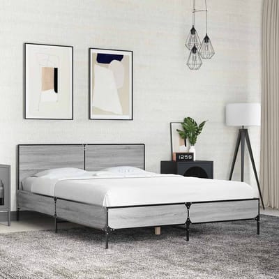 vidaXL - Bedframe - bewerkt - hout - metaal - grijs - sonoma - eiken - 140x190 - cm