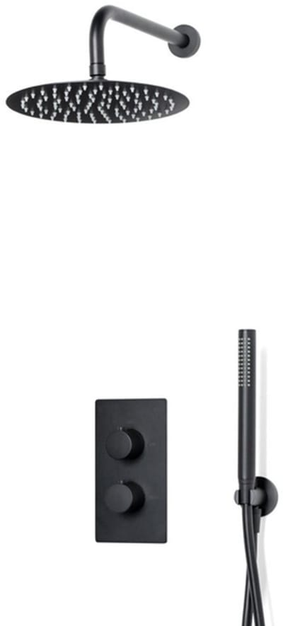 FugaFlow Eccelente Sobrado Badkamer inbouw regendoucheset met thermostaat 25cm hoofddouche incl. staaf handdouche zwart mat