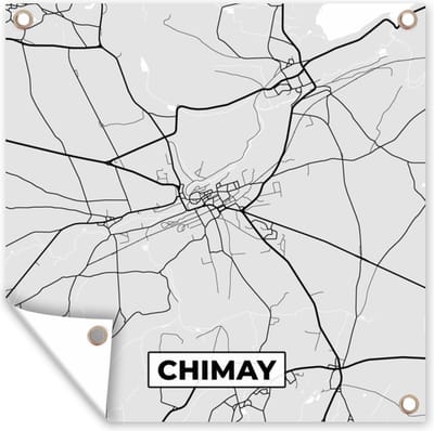 Tuin poster België – Chimay – Stadskaart – Kaart – Zwart Wit – Plattegrond - 200x200 cm - Tuindoek