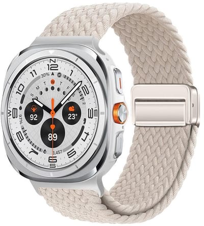 Nylon bandje - geschikt voor Samsung Galaxy Watch Ultra (47mm) / Ultra 2025 (47mm) - gevlochten nylon met magneetsluiting - starlight