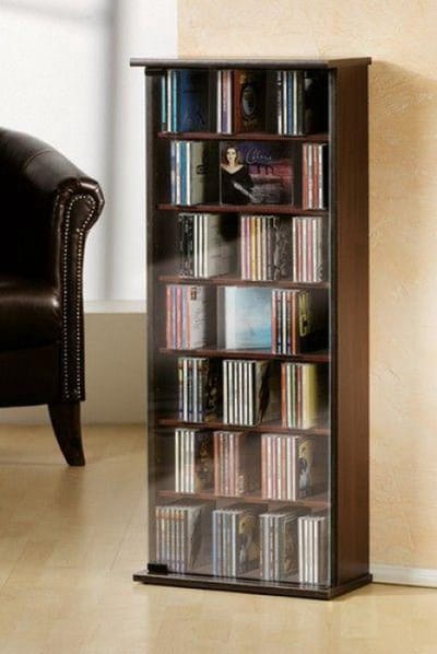 Houten CD DVD-standaard plank kabinet opslag staande plank Vetro glazen deur