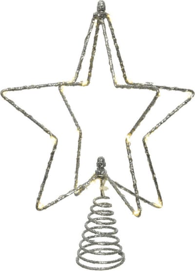 Lumineo Verlichte kerst piek ster - zilver - H25 cm - 20 leds - kunststof - kerstboompiek