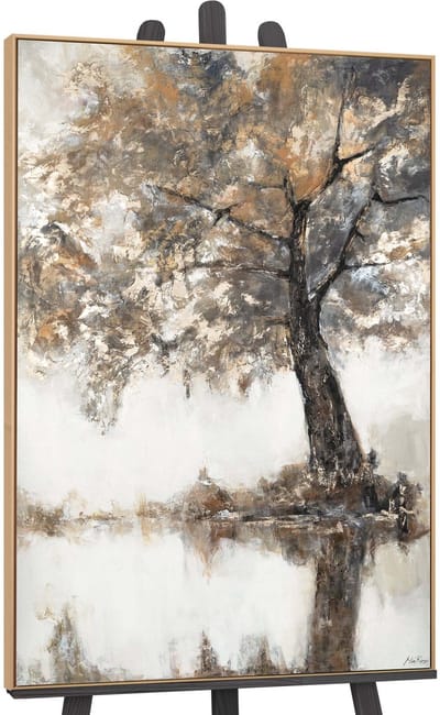 Canvas schilderij groot handgeschilderd lyrische boom natuur poëtisch – YS-Art Gallery – Rustgevende wanddecoratie voor woonkamer – Modern schilderij voor slaapkamer en hal