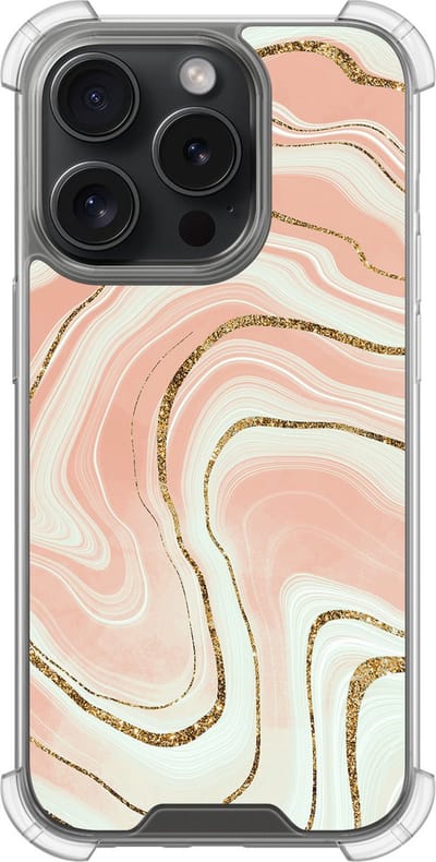 Shockproof hoesje - Geschikt voor iPhone 15 Pro - Marmer twist - Extra sterke case - TPU/polycarbonaat - Marmer - Beige, Transparant