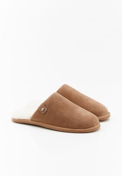 Damart - Thermolactyl pantoffels met rundsplitleren bovenwerk - Heren - Bruin - 40