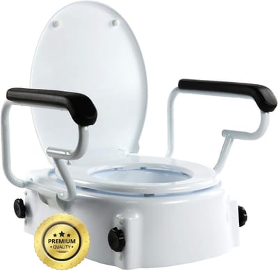 Toiletbril verhoger - Verstelbare toiletzitting - Meer comfort - Kantelbaar met armleuningen - 5-15 cm hoogte - Wit