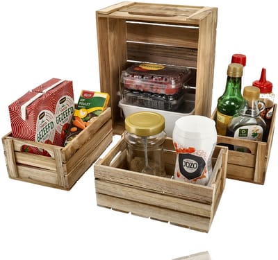 Houten Kist Set van 4 – Houten Kisten en Hout Kistjes voor Opbergbox, Fruitkisten, Houten Bakken, Houten Opbergkist en Opslagboxen – Perfect voor Kerstpakketten, Fruitmand of Hobbyruimte