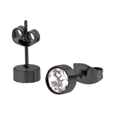 Aramat Jewels | Oorbellen | Zwarte Stalen Oorbellen met Kristal | 6mm | | | |6mm | Staal | Kinderen, Volwassenen | Verkleurd niet