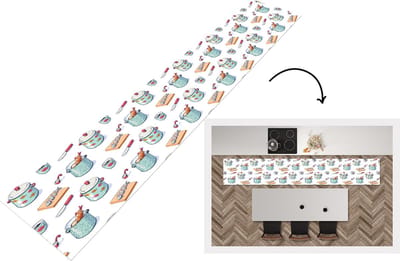 Keukenloper - Loper keuken - Patronen - Koken - Eten - Vis - Pan - 300x50 cm - Keukenloper vinyl