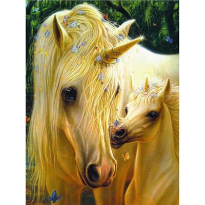 Peinture Diamant Full Drill Broderie DIY Strass Brillants Licorne Cheval Blanc Arts Muraux Diamant 20X30CM beige