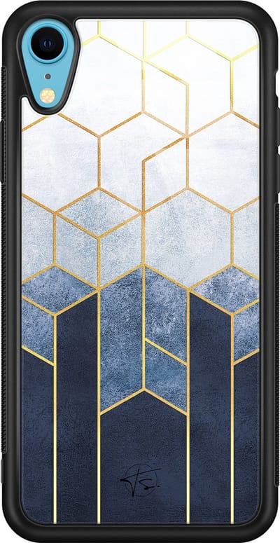 Hoesje geschikt voor iPhone XR - Geometrisch fade art - Luxe Hard Case - Print - Blauw - Mooie Telefoonhoesjes