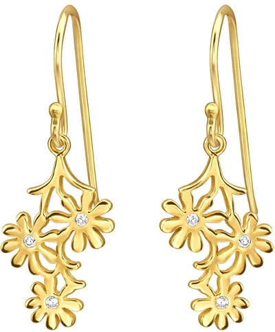 Joy|S - Zilveren bloem bedel oorbellen - daisy bloemen oorhangers - madeliefjes - gold plated - dames oorbellen
