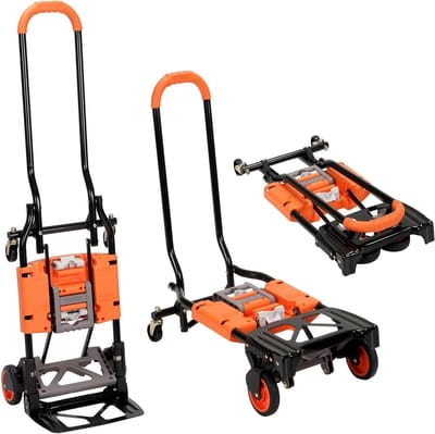 Steekwagen Dolly - Handkar Transporter - Verplaatsen van Zware Spullen - Multi-positie Ontwerp - 136 kg Laadvermogen - Oranje