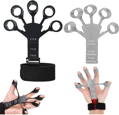 Allecto Plus - Vingertrainer 2 stuks voor hand- en onderarmtraining - 6 resistente niveaus - ideaal voor tennis, klimmen en gitaar - vingerflexie en extensietraining.