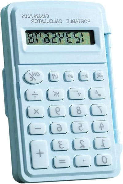 Mini Rekenmachine - Compacte Calculator - Dagelijkse Berekeningen - Met Beschermhoes - 10 x 6 cm - Lichtblauw