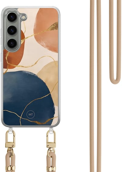 Hoesje met koord geschikt voor Samsung Galaxy S23 - Abstract harmony - Inclusief Beige koord - Crossbody beschermhoes - Transparant, Multi - Mooie Telefoonhoesjes
