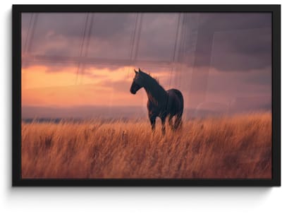 Poster in lijst - Fotolijst 60x40 cm - Posters - Paard - Wolken - Open veld - Posterlijst zwart - Decoratie - Wanddecoratie woonkamer - Muurdecoratie slaapkamer