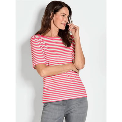 Gestreept shirt van viscose-jersey - koraalrood / wit / gestreept - Gr. 48 van Goldner Fashion