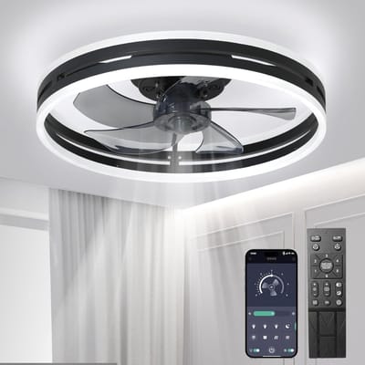 TIM® Plafonniere Met Ventilator - Plafondventilator - Plafondventilator Met Verlichting - Zwart - 45cm x 45cm x 20cm